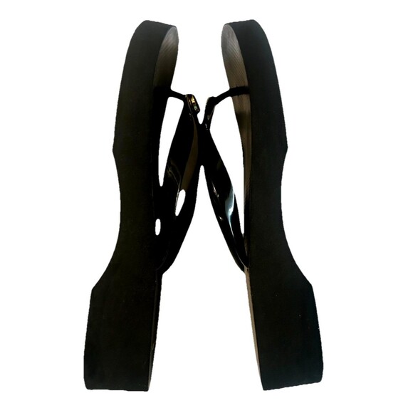 TORY BURCH Wedge Platform Gold Logo Flip Flops Black Women Sandals Size US 9? - Picture 8 of 13